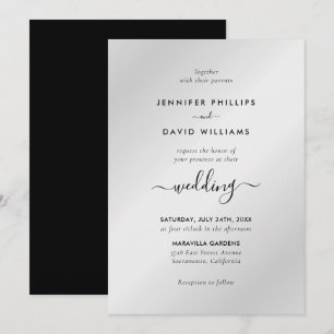Modern Black and Silver Minimalist Script Wedding Invitation