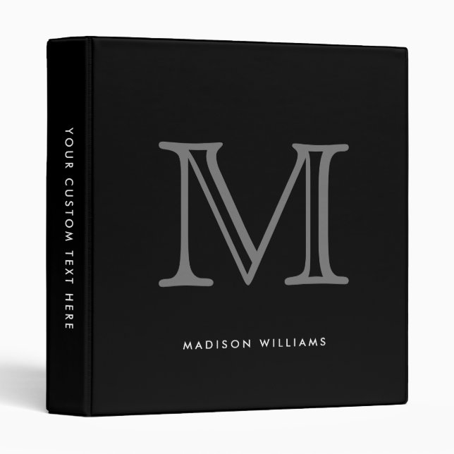 Modern Black and Silver Monogram Initial Binder (Front/Spine)