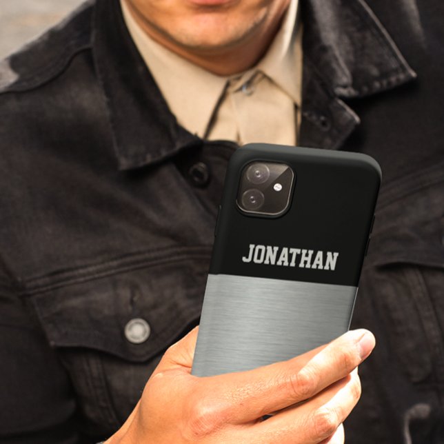 Modern Black and Silver Monogram Men Case-Mate iPhone Case (Creator Uploaded)