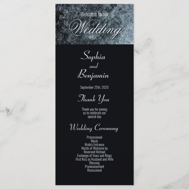 Modern Black and Silver Wedding Program (Front)