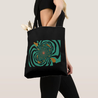 Modern Black and Teal Fractal Design Tote Bag