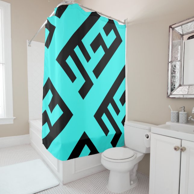 Modern Black and Teal Shower Curtain 2 (In Situ)