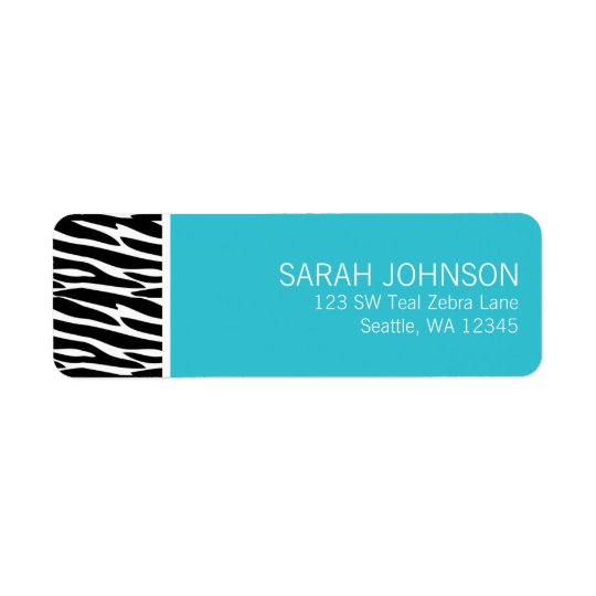 Modern Black and Teal Zebra Return Address Label