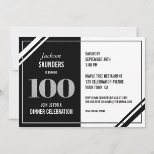 Modern Black and White 100th Birthday Dinner Invitation