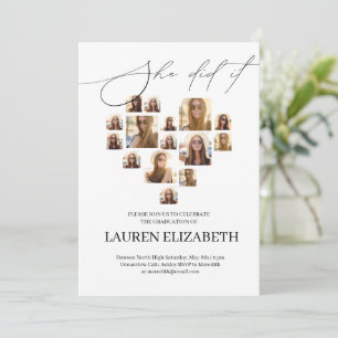 Modern Black and White 15photo collage Graduation Invitation