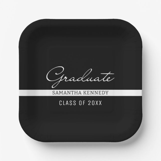 Modern Black and White 2025 Graduation   Paper Plate (Front)