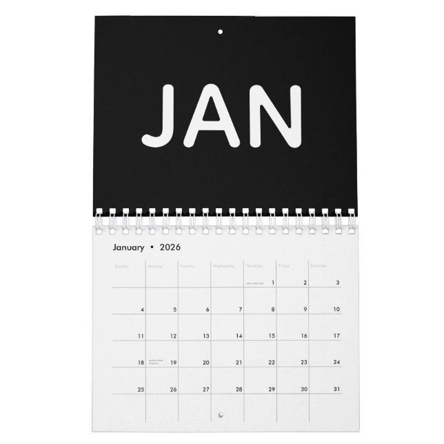 Modern Black and White 2026 Calendar (Jan 2026)