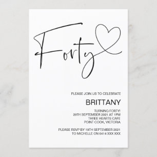 Modern Black and White 40th Birthday Party Invitation