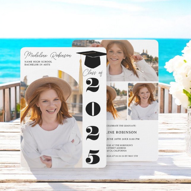 Modern black and White 4 photos Graduation Invitation (Modern black and White 4 photos Graduation Invitation)
