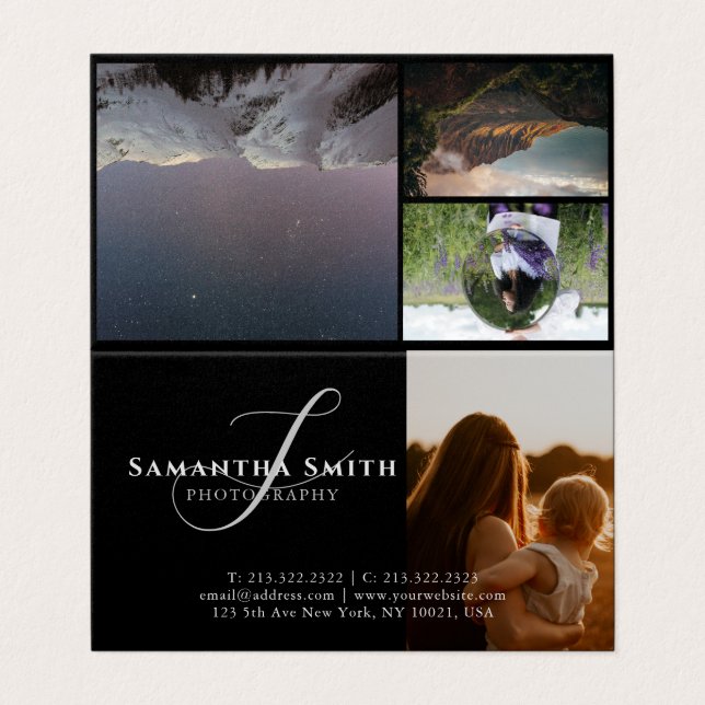 Modern Black and White 4 Photos Photography Folded Business Card (Outside Unfolded)