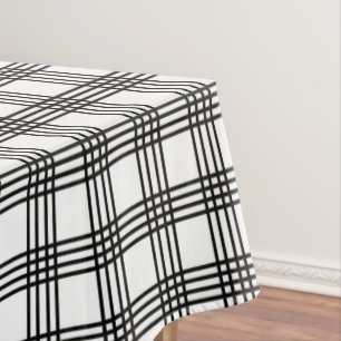 Modern Black and White 4 Stripe Plaid Tablecloth