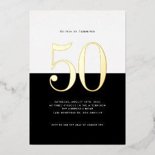 Modern Black and White 50th Birthday Gold Foil