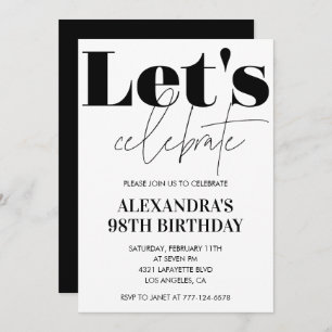 Modern Black and White 98th birthday invitation