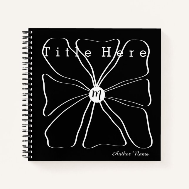 Modern Black and White Abstract Floral Line Art Notebook (Front)