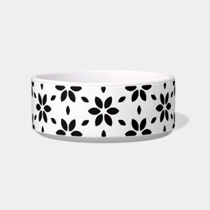 Modern Black and White Abstract Floral Pet Bowl