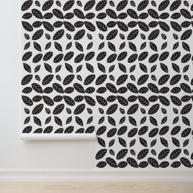 Modern Black and White Abstract Foliage Pattern Wallpaper (Application)
