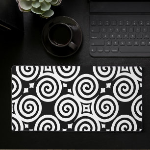 Modern Black And White Abstract Geometric Area Desk Mat