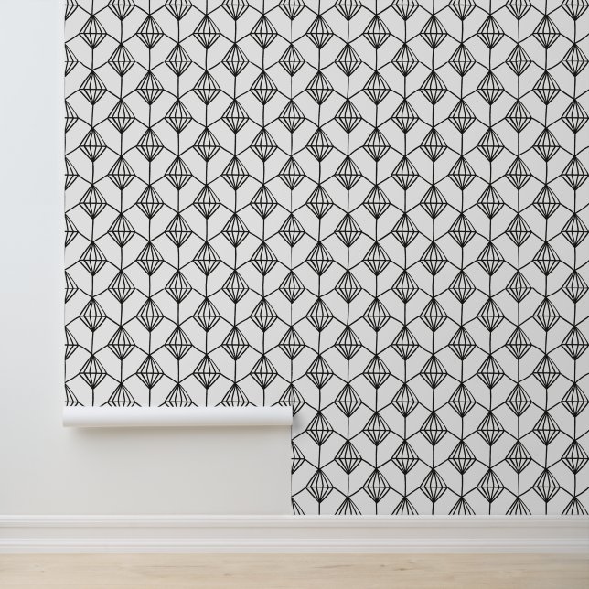 Modern Black and White Abstract Geometric Pattern Wallpaper (Application)