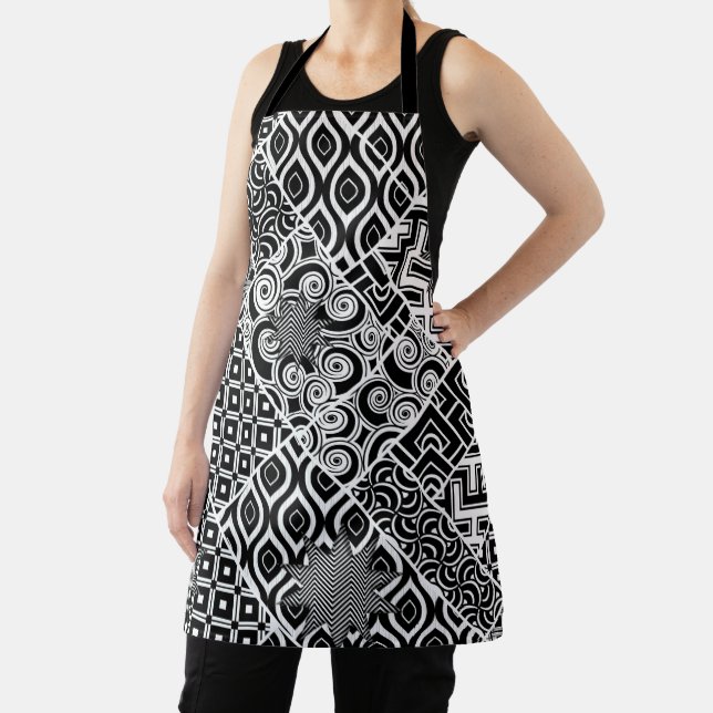 Modern Black and White Abstract Pattern Apron (Insitu)