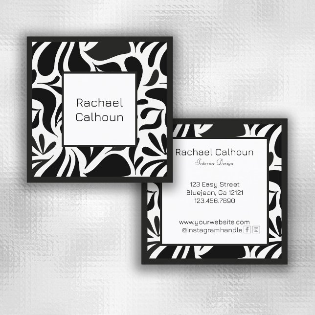 Modern Black and White Abstract Pattern Custom Square Business Card (Creator Uploaded)