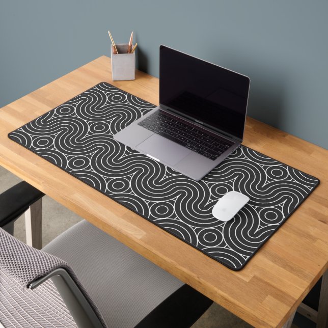 Modern Black and White Abstract Pattern Design Desk Mat (Office 2)