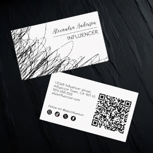 Modern Black And White Abstract Scribble QR Code  Business Card