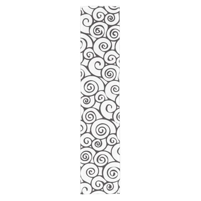 Modern Black and White Abstract Swirly Pattern Short Table Runner (Front)