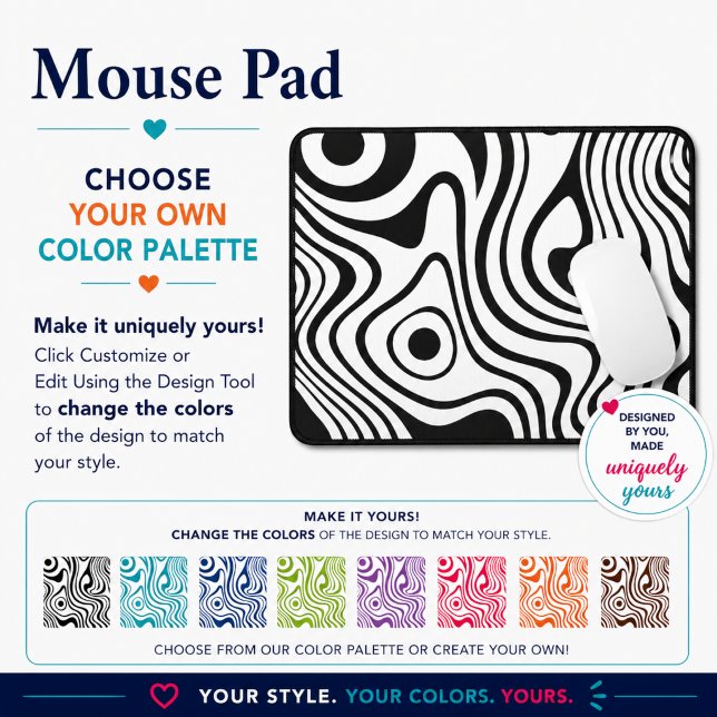 Modern Black and White Abstract Wavy Lines Mouse Pad (Creator Uploaded)