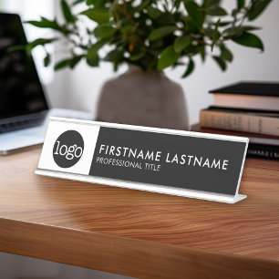 Modern Black and White - Add Logo, Name, Title Desk Name Plate