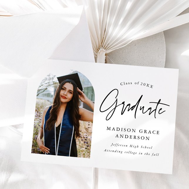Modern Black and White Arch Photo Graduation Announcement (Creator Uploaded)