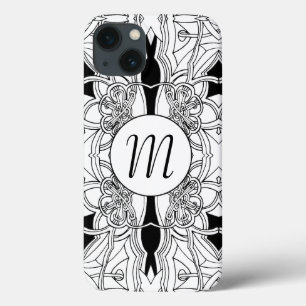 Modern Black and White Artwork Design w/Monogram iPhone 13 Case