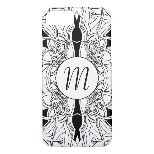 Modern Black and White Artwork Design w/Monogram Case-Mate iPhone Case (Back)