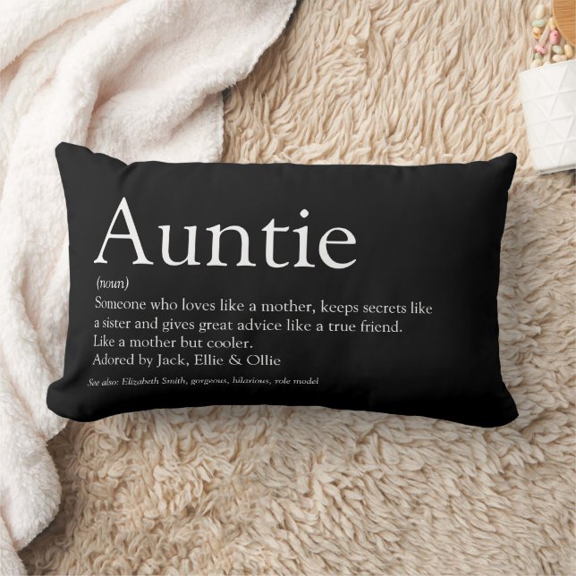 Modern Black and White Aunt Auntie Definition Lumbar Pillow (Blanket)
