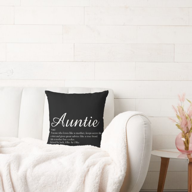 Modern Black and White Aunt Auntie Definition Throw Pillow (Couch)