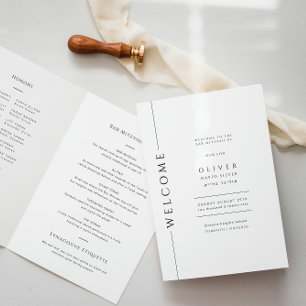 Modern Black and White Bar Mitzvah Booklet Folded Program