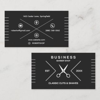 Modern Black and White Barber Shop Icons Business Card