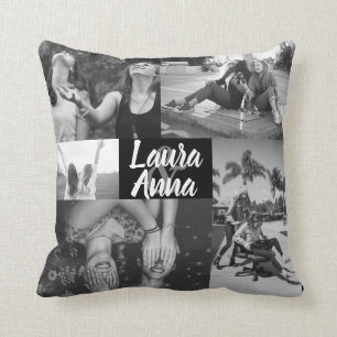 Modern Black and White Best Friends Collage BBF T Throw Pillow