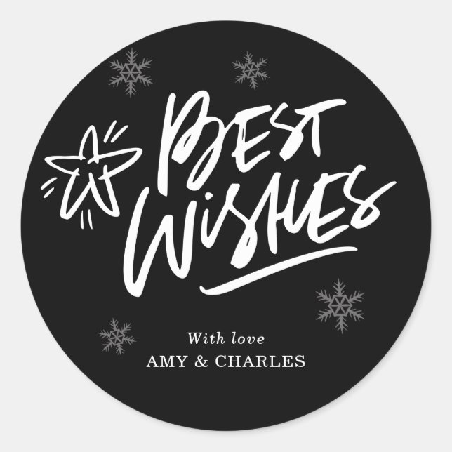 Modern Black and White Best Wishes Classic Round S Sticker (Front)