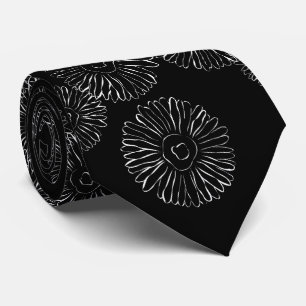 Modern Black and White Boho Chic Daisy Pattern Tie