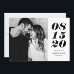 Modern Black and White Bold Date Typography Photo Save The Date<br><div class="desc">Modern Black and White Bold Date Typography Photo Save the Date | A customizable save the date flat card featuring bold typography and stripes pattern. This stylish photo save the date card is perfect for any wedding theme and any season. You can further customize the card by changing the pattern...</div>