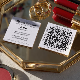 Modern Black and White Bold QR Code Hair & Makeup Square Business Card