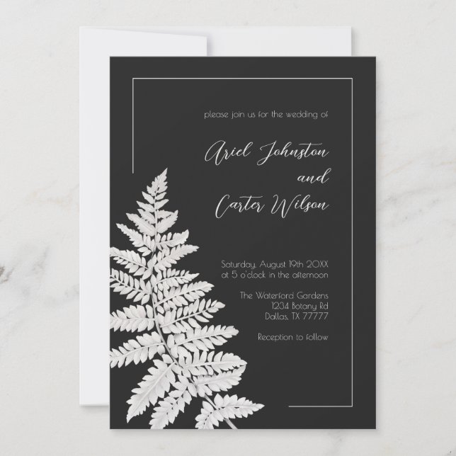 Modern Black and White Botanical Wedding Invitation (Front)