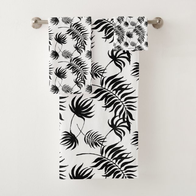 Modern Black and White Botanicals Palm Leaves| Bath Towel Set (Insitu)
