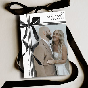 Modern Black and White Bow Elegant Photo Wedding Save The Date