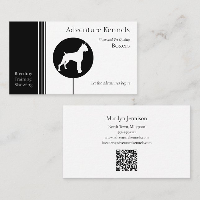 Modern Black and White Boxer Silhouette Business Card (Front/Back)