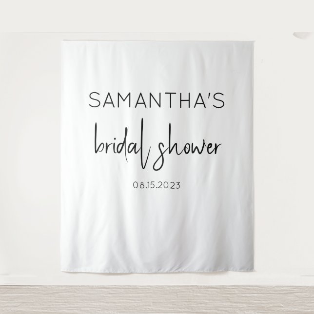 Modern Black and White Bridal Shower Backdrop Tapestry (Front)