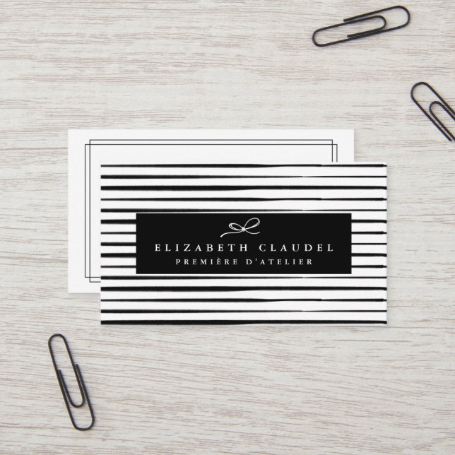 Modern Black and White Brush Strokes | Elegant bow Business Card (Front/Back In Situ)