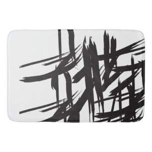 Modern Black and White brush strokes Minimalist Bath Mat