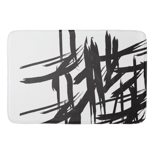 Modern Black and White brush strokes Minimalist Bath Mat (Front)