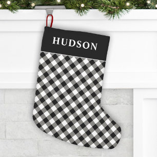 Modern Black and White Buffalo Check Family Small Christmas Stocking